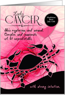 Cancer Birthday for Her in Pink and Black Zodiac Custom card