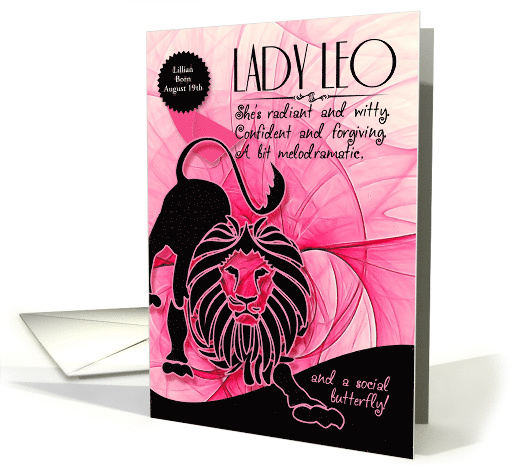Leo Birthday for Her in Pink and Black Zodiac Custom card (1355000)