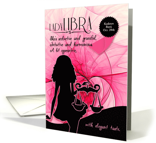 Libra Birthday for Her in Pink and Black Zodiac Custom card (1356116)