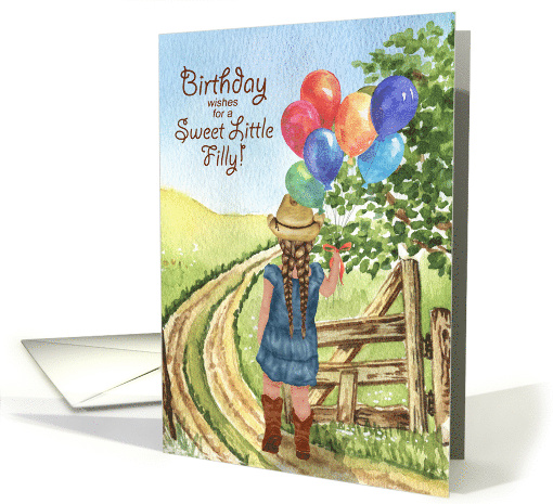 Girl's Birthday Western Cowgirl Theme with Balloons card (1376958)