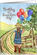 Girl’s Birthday Western Cowgirl Theme with Balloons card