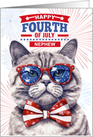 for Nephew 4th of July Cute Patriotic Cat card