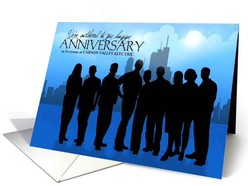 Custom Business Anniversary - Skyline and People Silhouette card