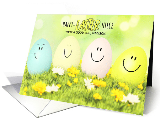 for Niece Pastel Smiling Easter Eggs with Name card (1421922)