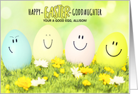 for Goddaughter Smiling Easter Eggs with Name card