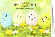 for Little Girl on Easter Colored Eggs with Smiley Faces card
