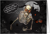 1st Halloween in a New Home - Funny Skeleton and Haunted House card