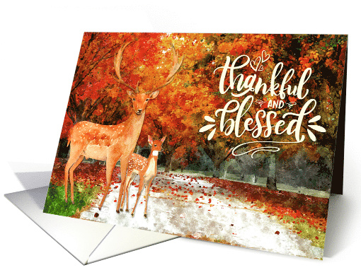 Thanksgiving Thankful and Blessed Deer in an Autumn Forest card