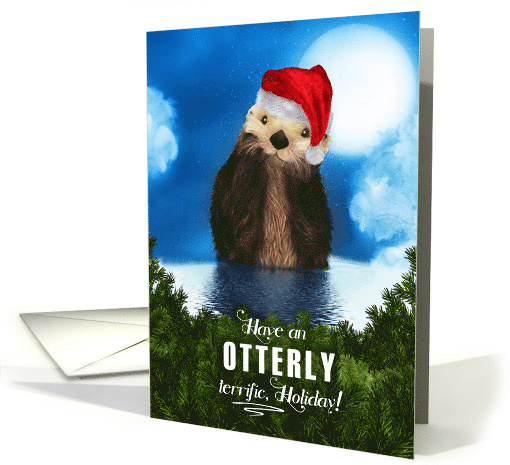 River Otter in a Santa Hat Otterly Terrific Holiday card (1455822)