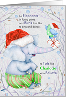 for Tots on Christmas - Watercolor Elephant and Bird card