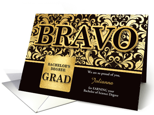 Bachelor of Science Degree Grad in Faux Gold Foil Custom card