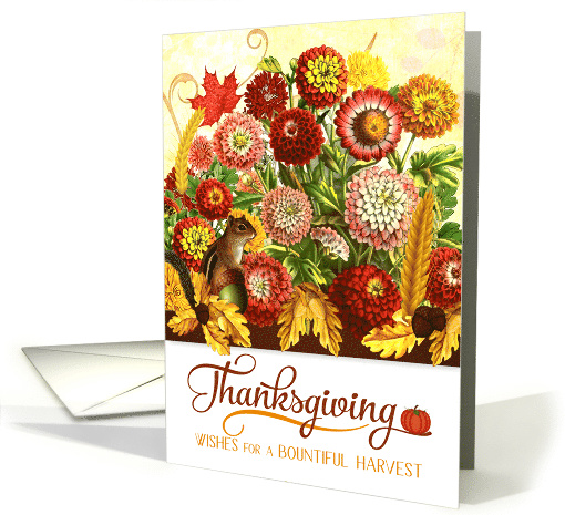 Thanksgiving Autumn Chrysanthemum Garden with Fall Leaves card