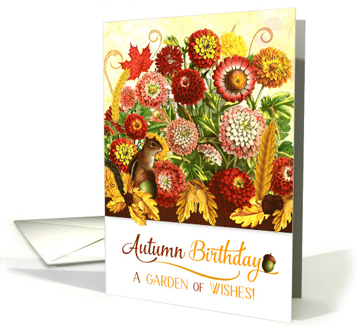 Birthday Chrysanthemums with Autumn Leaves for Fall Season card
