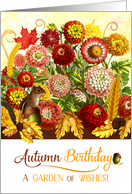 Birthday Chrysanthemums with Autumn Leaves for Fall Season card