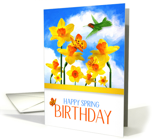 Spring Birthday Daffodil Garden with Hummingbird card (1482236)