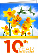 10th Wedding Anniversary Garden of Daffodils Kissing Hummingbirds card