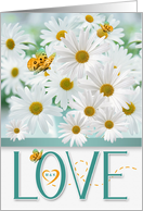 Custom Love and Romance White Daisy Garden with Butterflies card