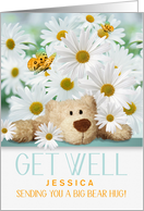 Custom Name for Kids Get Well Teddy Bear and Daisies card