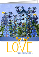 Love Birds in a Larkspur Gaden Says I Love You card