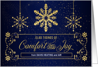 Business Holiday Glad Tidings Comfort and Joy Gold and Blue Custom card