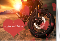 Couple’s Names Motorcycle Themed Valentine’s Day card