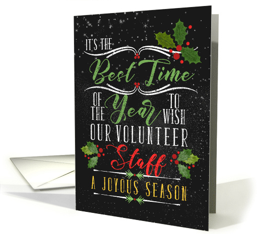 for Volunteer Staff Business Holiday Chalkboard and Holly Theme card