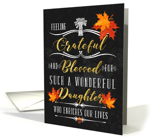 for Daughter Thanksgiving Blessings Chalkboard and Autumn Leaves card