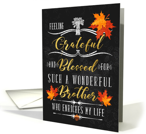 for Brother Thanksgiving Blessings Chalkboard and Autumn Leaves card