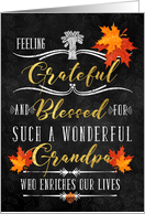 for Grandpa Thanksgiving Blessings Chalkboard and Autumn Leaves card