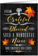 for Niece Thanksgiving Blessings Chalkboard and Autumn Leaves card