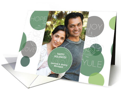 Modern Holiday Hope Joy Love Soft Green Circles with Custom Photo card