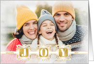 Faux Gold Leaf and White JOY Elegant Holiday with Family Photo card