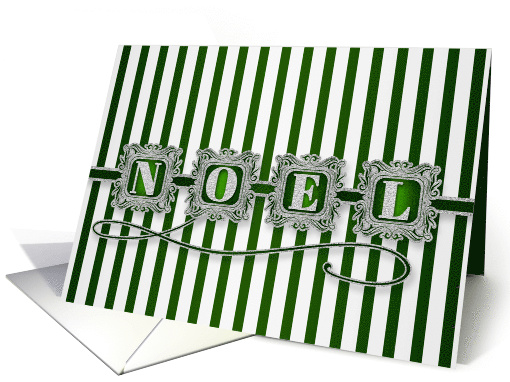 Green and White NOEL Typography Bold Christmas Stripes card (1499686)