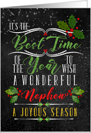 for Nephew Best Time of the Year Christmas Chalkboard and Holly card