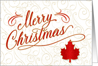 Merry Christmas for Canadians in Red and Gold with Maple Leaf card