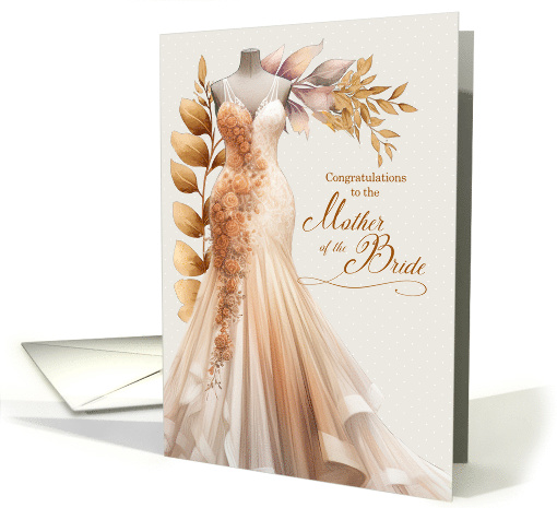 Mother of the Bride Congratulations Peach and Golden Gown card
