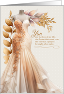 Life Partner Wedding Anniversary Peach and Golden Gown card