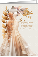 for Wife Wedding Anniversary Peach and Golden Gown card