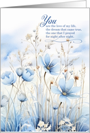 for Wife Romantic Wedding Anniversary Blue Wildflowers card