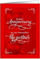 Hers and Hers Life Partner Romantic Anniversary Red Hearts card