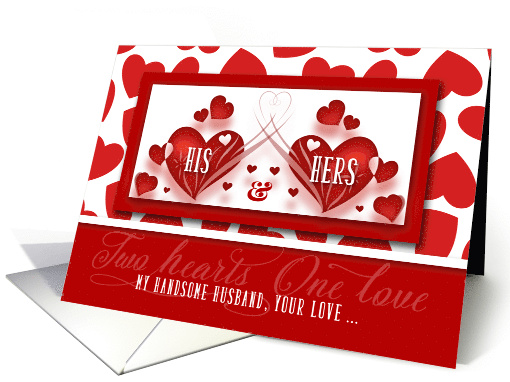 for Husband Love and Romance Two Red Hearts His and Hers card