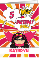 5th Birthday for Girls Super Kids Pink Comic Book Theme card