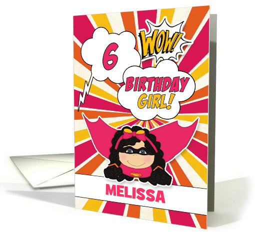 6th Birthday for Girls Super Kids Pink Comic Book Theme card (1510396)