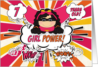 7th Birthday for Girls Super Kids Pink Comic Book Theme card