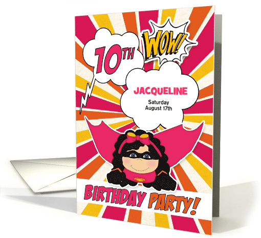 10th Birthday Party Girls Superhero Pink Comic Book Theme Custom card