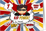 7th Birthday for Boys Super Kid Red and Blue Comic Book Theme card