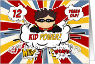 12th Birthday for Boys Super Kid Red and Blue Comic Book Theme card