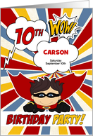 10th Birthday Party Boys Superhero Red Comic Book Theme Custom card