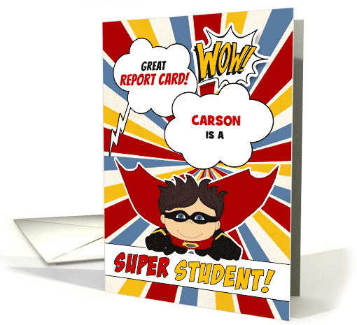 Good Grades Congratulations Boy Superhero Custom card (1510872)
