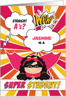 Straight As Congratulations Pink Girl Superhero Custom card